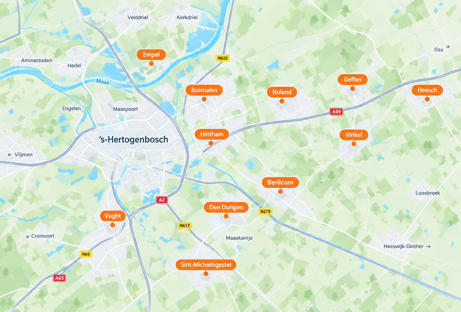 kaart rondom den bosch